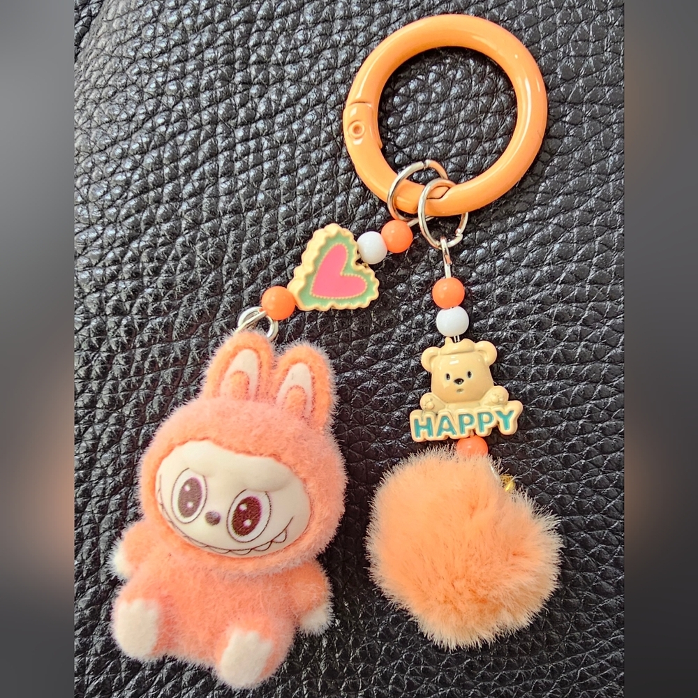 Adorable Furry Orange Phone Purse Charm Keychain NWOT